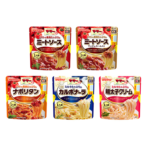 麻麻西紅柿果肉飽滿的肉醬 西紅柿果肉飽滿的肉醬蘑菇裝 西紅柿果肉飽滿的那不勒斯 牛奶飽滿的培根醬 牛奶飽滿的明太子奶油包裝設計欣賞(圖1)